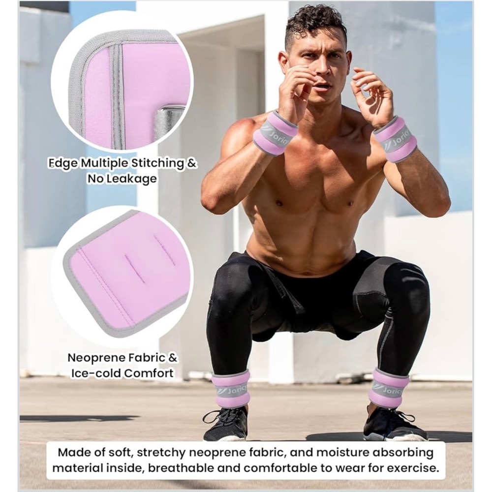 JORICY Light Purple Weight Ankle Weights 1 lb each (2 LB Pair) Adjustable Straps - Picture 3 of 7